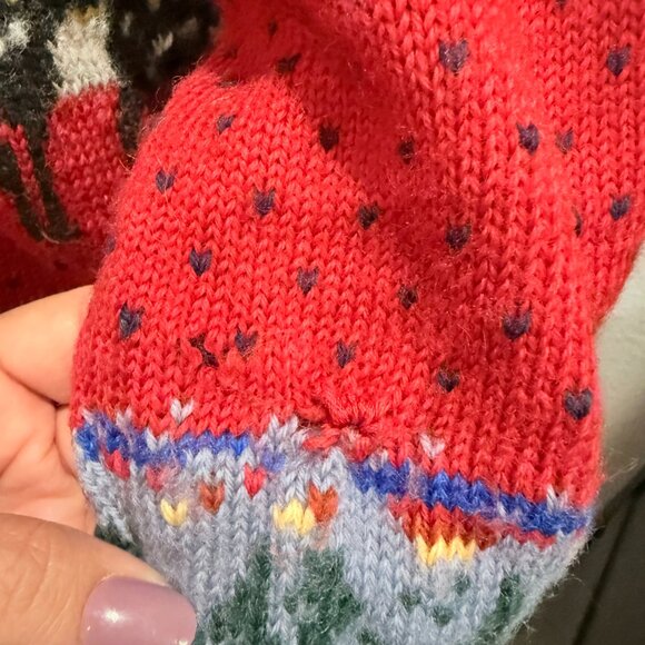 Maria Lammi Finland 100% Merino Wool Hand Knit Nordic Sweater Red Reindeer XS/S - Picture 6 of 12